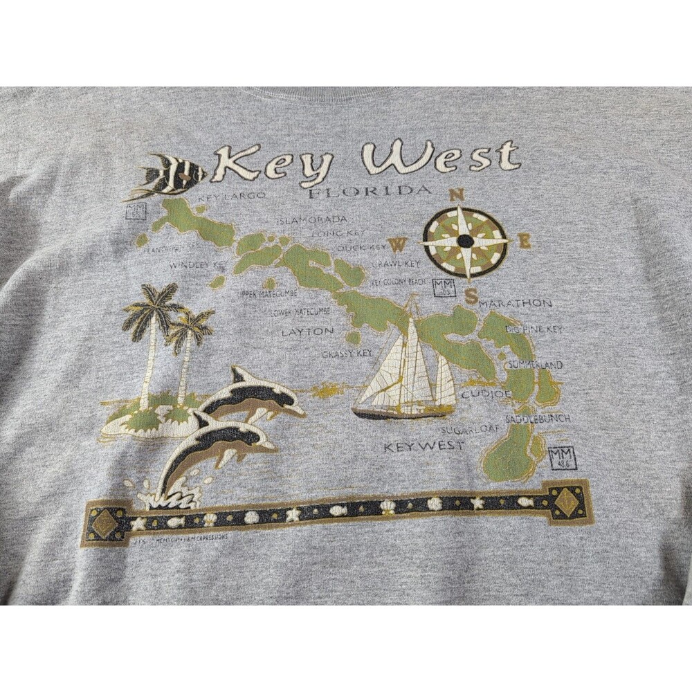 Vintage Carolina Smile Key West Florida Sweatshirt Size XL Gray